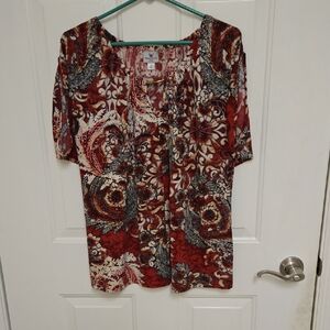 Worthington Red and Black Patterned Blouse